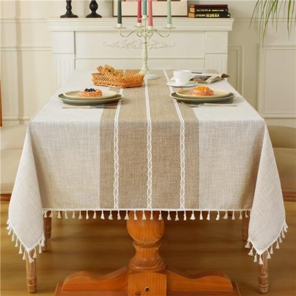Rustic Tablecloth Cotton Linen Waterproof Tablecloth Burlap Table Cloths - Picture 1 of 6